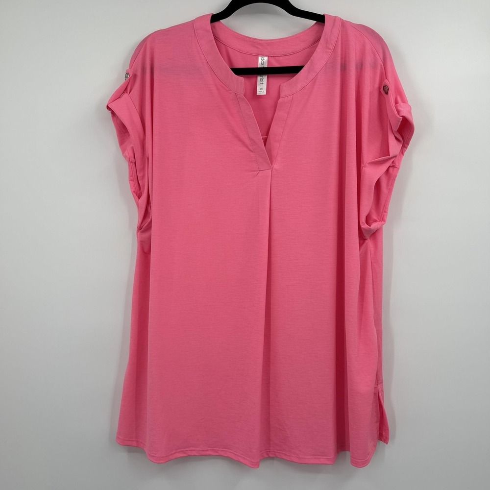 Dear Scarlett Tunic Womens 2X Pink V-Neck Liz Slinky Lightweight Pullover